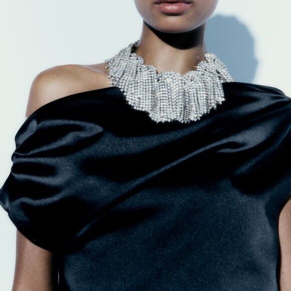 Zara Asymmetric Satin Dress Black New - Picture 8 of 10